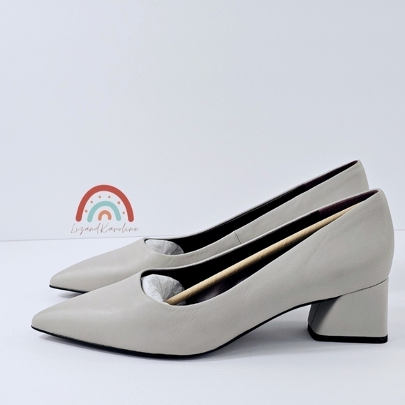 New! Franco Sarto Leather Racer Pump Block Heel Pointed Toe Shoes - Picture 1 of 15